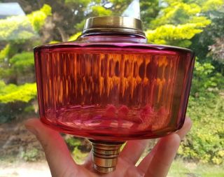 Huge Antique Cranberry Facet Cut Glass Oil Lamp Font Brass Duplex 23mm