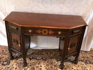 Antique Victorian Wood Carved Side Wall Entry Parlor Accent Writing Desk Console