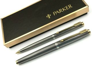 Vintage 1970s Parker 75 Sterling Silver Cisele Fountain Pen Pencil Set 14k