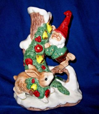 Vintage Fitz And Floyd Christmas Candle Holder - Woodland Santa Elf - 1991