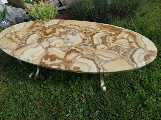 Mid Century Arturo Pani For Muller Of Mexico Onyx Coffee Table With Brass Legs