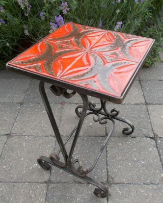 Arts & Crafts Wrought Iron And Tile Top Side Table