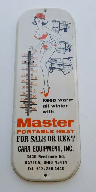 Vintage Master Portable Heat Thermometer Sign Pin Up Girl Gas Station