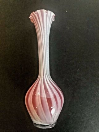 Stunning Fluted 8 " Red White Stripe Murano Art Glass Bud Vase