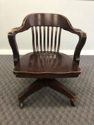 Vintage Wood Office Chair Swivel Arm Banker Desk Courthouse Lawyer Antique Arm 3