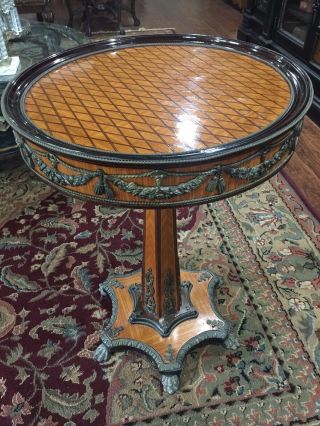 Antique French Marquetry Inlaid Side End Table With Ormolu Mounts