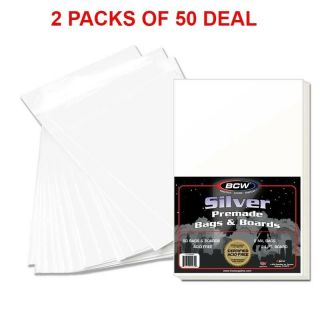 X2 Bcw Silver Comic Premade Bags,  Boards 2 Packs Of 50 Protection Sleeves Usa