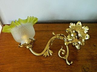 Vintage French Brass Gold Wall Light,  Glass Shade Rewired Articulated
