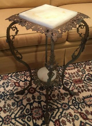 Ornate Victorian Onyx Stone & Metal Plant/fern Stand (circa Early 1900’s)