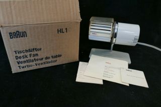 Vintage Braun Hl1 Turbo Ventilator Small Desk Fan W/ Box & Papers Cond