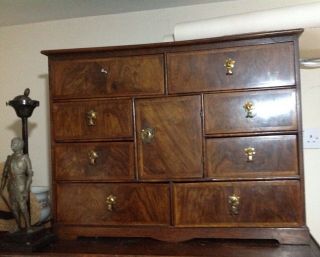 Wonderful William & Mary Walnut Cabinet With Drawers And Cupboard Secret Drawers