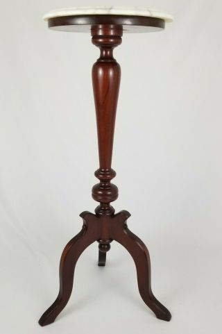Vintage Eastlake Victorian Marble Top Pedestal Plant Stand Mahogany Italy