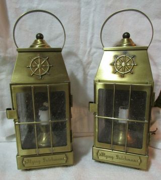 Antique Vintage Flying Dutchman Brass Light Lamp Lantern Pair
