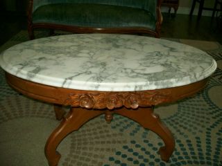 Victorian Solid Mahogany Marble Top Coffee Table
