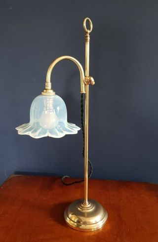 1930s French Art Deco Brass Table/desk Lamp Vasaline Glass Shade.