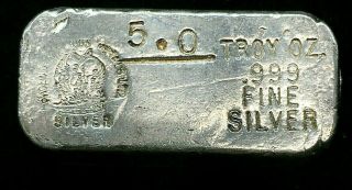 Rare 5 Oz.  999 Silver Bar,  Phoenix Precious Metals Ltd,  Vintage Old Poured Bar