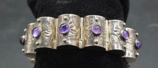 Vintage Mexican Sterling And Amethyst Art Deco Style Bracelet