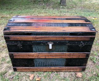 Antique Vintage Dome Top Alligator Tin & Wood Chest Trunk Hump Camel Top