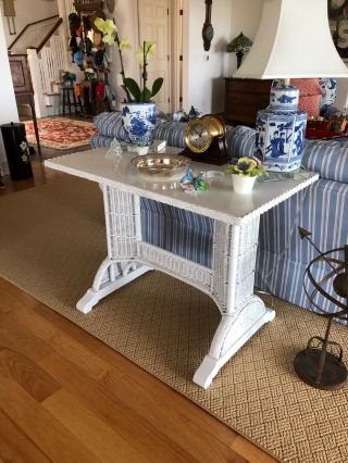 Antique Wicker High Table,  White,