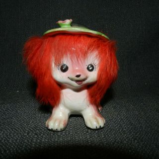 Very Cute Vintage Ceramic Bradley Kitschy Red Fur Puppy Dog With Tag.