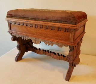 Antique Eastlake Style Victorian Oak Wood Footstool Seat Slipper Sewing Bench