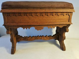 Antique Eastlake Style Victorian Oak Wood Footstool Seat Slipper Sewing Bench 2
