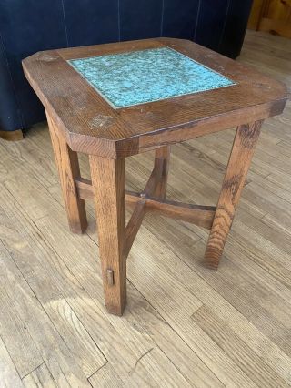 Stickley Tile Top Tabouret Table Solid Oak