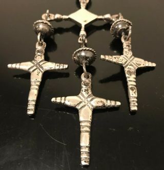Vintage Mexican Sterling Silver Yalalag Cross Pendant Necklace 3 Taxco 76 Grams