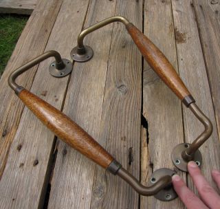 Vintage Large Attractive Wood And Brass Door Pull Handles 14 "