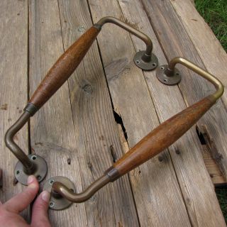 Vintage Large Attractive Wood and Brass Door Pull Handles 14 