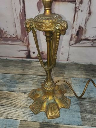 Vintage Antique Art Deco French Gilt Bronze Rams Head Column Desk Table Lamp 2