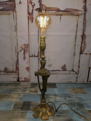 Vintage Antique Art Deco French Gilt Bronze Rams Head Column Desk Table Lamp 3