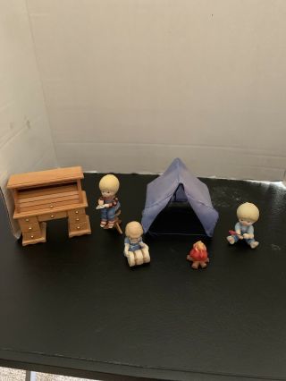 Enesco Country Cousins Boy Writing To Santa 1980,  W/ Desk And Camping