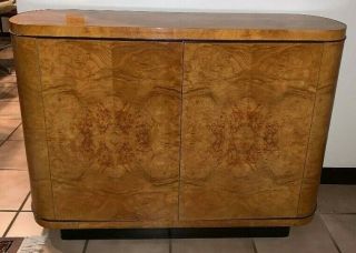 Vintage Henredon Scene Two Olive Ash Burl Wood Entryway Oval Table Cabinet