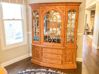 Vintage Maplewood China Cabinet Hutch With Glass Shelves