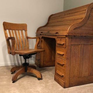Antique Roll Top Desk And Chair
