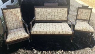 19th Cent Victorian Eastlake Style Parlor Set - Sofa,  Platfor Rocker,  Side Chair