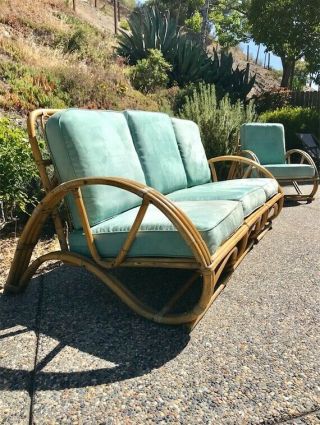 Vintage,  Modern,  Mid Century,  2 Piece Bamboo Furniture,  Sofa And Chair Set