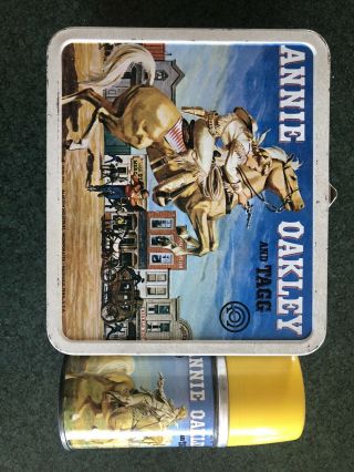 1955 Oladdin Industries Annie Oakley Vintage Metal Lunch Box & Thermos Very Rare