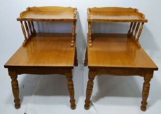 Vintage Maple Wood 2 - Tier Step End Tables Spindles