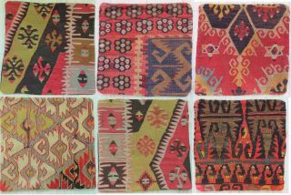 Vintage Set Of 6 Handwoven Turkish Wool Kilim Pillow Covers Boho Gypsy 15 X 15