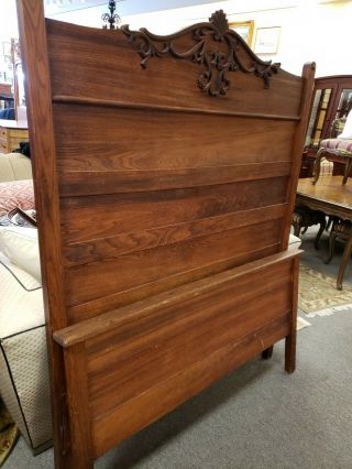 Carved Wood Pediment Paneled Full Size Bed,  Headboard And Footboard