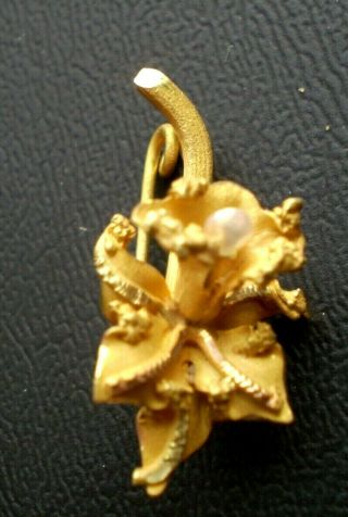 Vintage Estate Solid 18k Yellow Gold / Pearl Ladies Brooch Pin