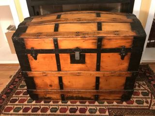 Antique Estate Dome Top Steamer Trunk Chest With Handles