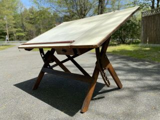 Large Antique Dietzgen Drafting Table Oak Iron 1930 