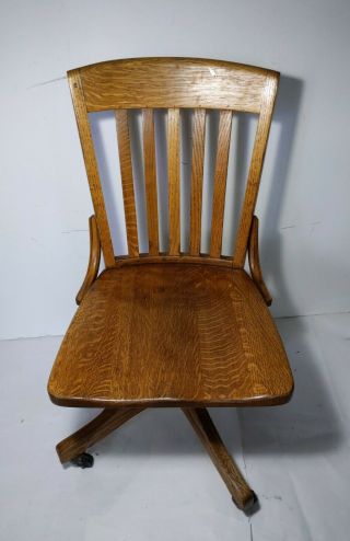 Antique Usva Oak Wood Rolling/swivel Office Banker Chair - Gunlocke Style