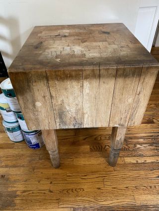 Antique Vintage Solid Butcher Block Table 23 " X 23 " X 31 " Tall