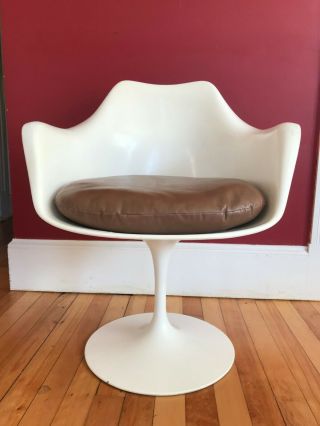 Eero Saarinen Knoll Tulip Chair With Leather Cushion Mid - Century Modern