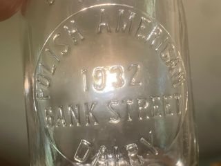 Vintage Milk Bottle Polish American Dairy 1932 Bank Street,  Baltimore Md,