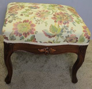 Mid - 19th Century French Louis Xv Carved Solid Mahogany Footstool Upholstery